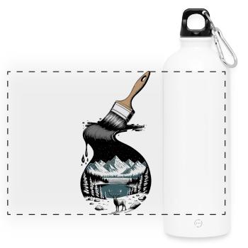  Magischer Hirsch Vor Bergsee In Winterlicher - Panorama Trinkflasche mit Karabiner 750 ml - Weiß - Vorne