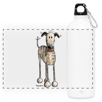 Galgo Espanol - Hund - Greyhound - Windhund - Panorama Trinkflasche mit Karabiner 750 ml - Weiß - Vorne