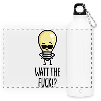 What the fuck lustige Glühbirne Wortspiel Watt WTF - Panorama Trinkflasche mit Karabiner 750 ml - Weiß - Vorne