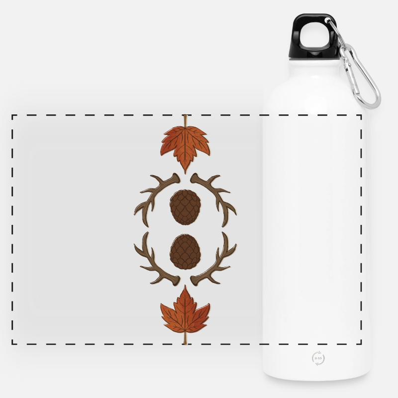 Automne Pomme de pin Bois Feuille d’érable - Gourde panoramique avec mousqueton 750 ml - blanc