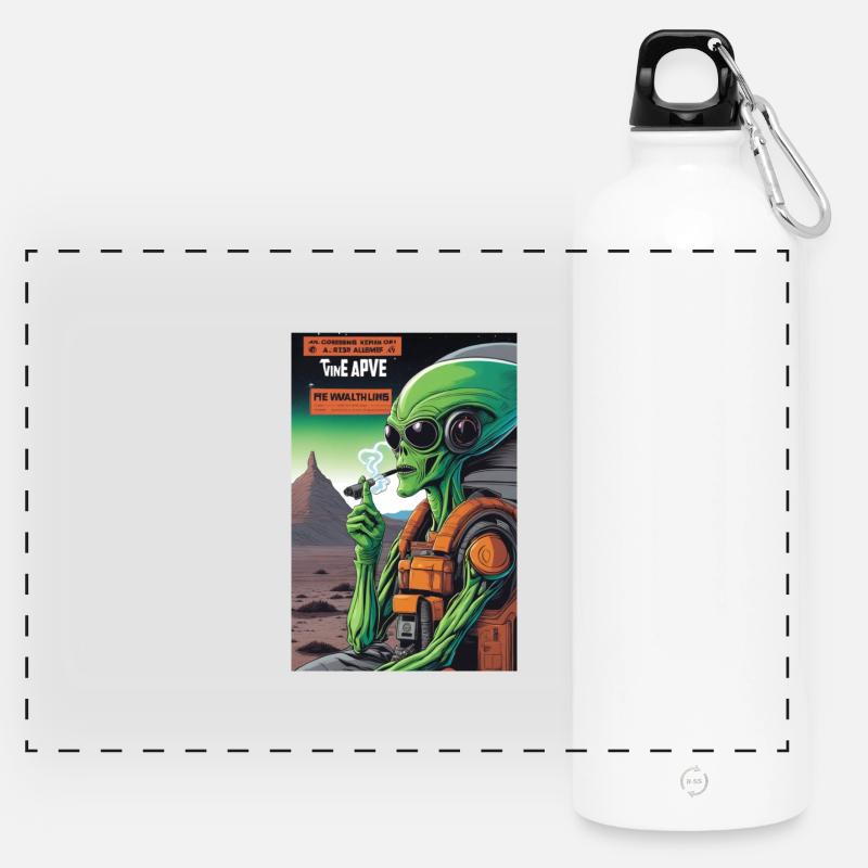 Grünes Alien Vape auf Mars - Panorama Trinkflasche mit Karabiner 750 ml - Weiß