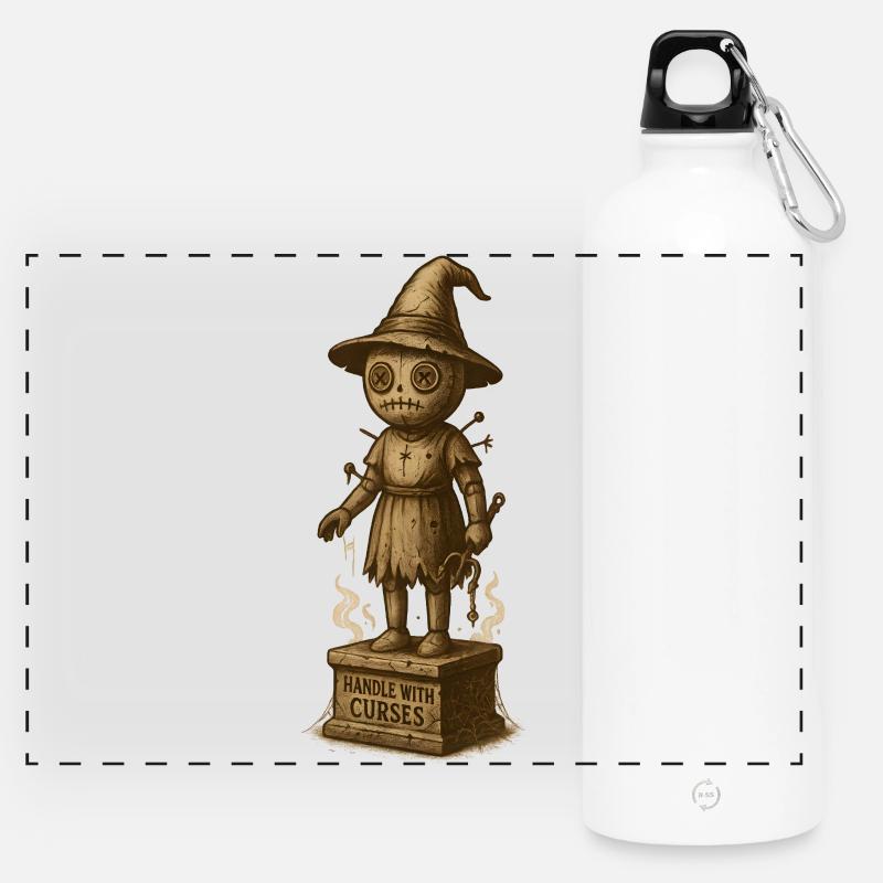 Gruselige Hexenfigur mit Zauberhut - Panorama Trinkflasche mit Karabiner 750 ml - Weiß