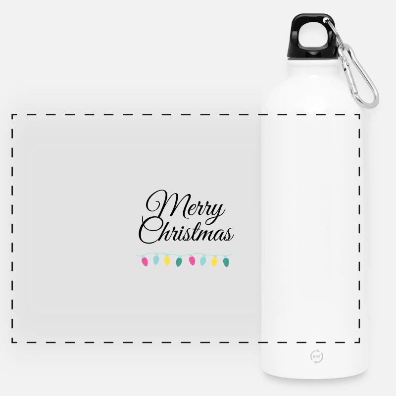 Merry Christmas mit Lichterkette - Panorama Trinkflasche mit Karabiner 750 ml - Weiß