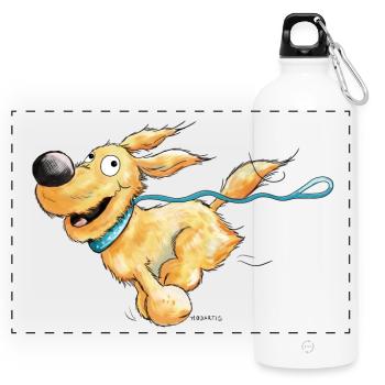 Flotter Hund Mit Hundeleine Geht Gasse - Panorama Trinkflasche mit Karabiner 750 ml - Weiß - Vorne