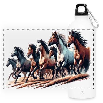 Galloping herd of stallions - Panoramic Drinks Bottle with Carabiner 750 ml - white - Front