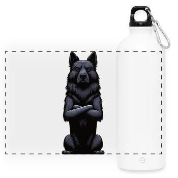 Schwarzer Schäferhund Schäferhundbesitzer  - Panorama Trinkflasche mit Karabiner 750 ml - Weiß - Vorne