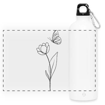 Flower with butterfly - black and white - Panoramic Drinks Bottle with Carabiner 750 ml - white - Front