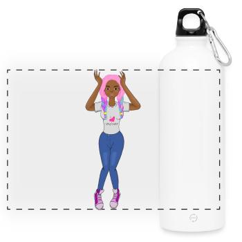 Schwarzes Mädchen, pinke Zöpfe, Haare, süßes Afro-Mädchen, - Panorama Trinkflasche mit Karabiner 750 ml - Weiß - Vorne