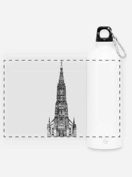 Ulmer Münster Turm - Panorama Trinkflasche mit Karabiner 750 ml - Weiß