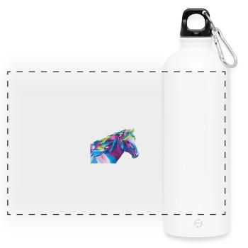 Geometrisches Regenbogenpferd - Panorama Trinkflasche mit Karabiner 750 ml - Weiß - Vorne
