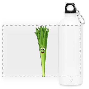 Lauch Lächel-Gesicht Cartoon - Panorama Trinkflasche mit Karabiner 750 ml - Weiß - Vorne