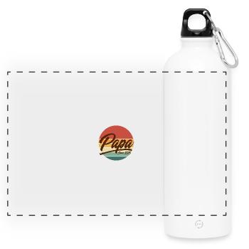 Papa seit 2015 Retro-Vintage-Sonnenuntergangsdesign - Panorama Trinkflasche mit Karabiner 750 ml - Weiß - Vorne