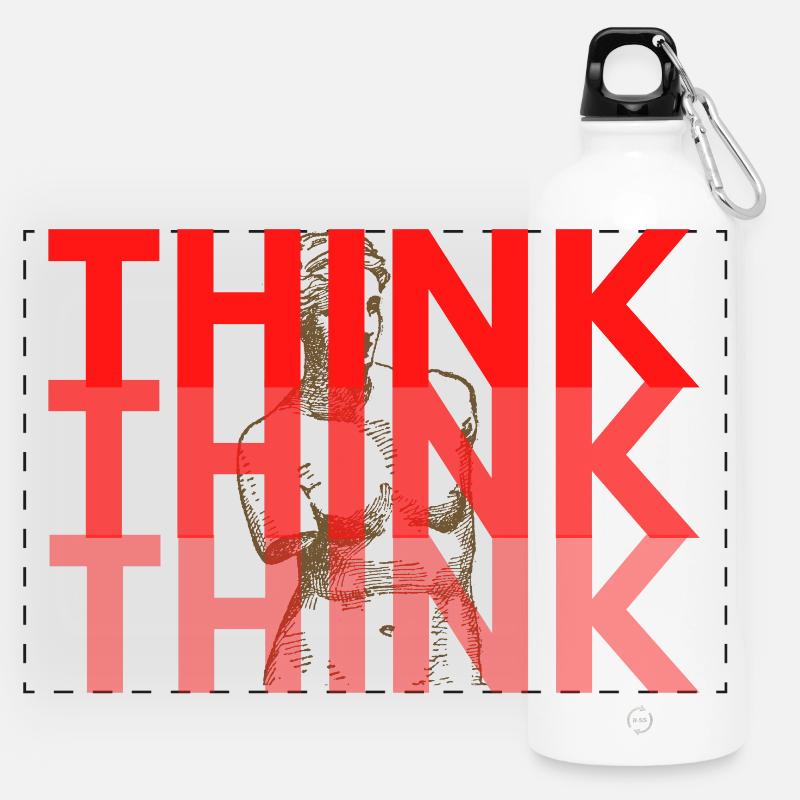 Typographie Superposée Red Think - Gourde panoramique avec mousqueton 750 ml - blanc
