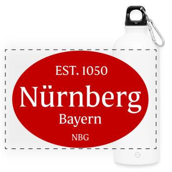 Nürnberg Vintage Stadtlogo Oval - Panorama Trinkflasche mit Karabiner 750 ml - Weiß - Vorne