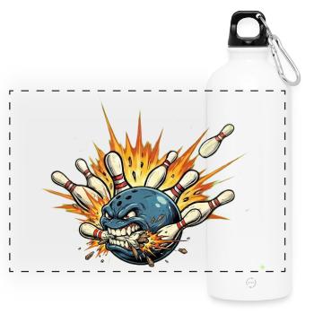 La boule de bowling en colère frappe les quilles - T-shirt de bowling - Gourde panoramique avec mousqueton 750 ml - blanc - Devant
