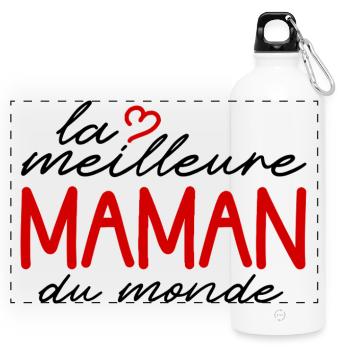 MAMAN Coeur Rouge Logo Lettré - Gourde panoramique avec mousqueton 750 ml - blanc - Devant