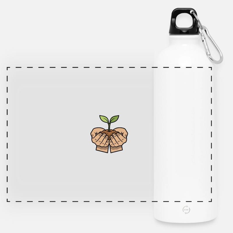 Hands protect plant growth - Panoramic Drinks Bottle with Carabiner 750 ml - white