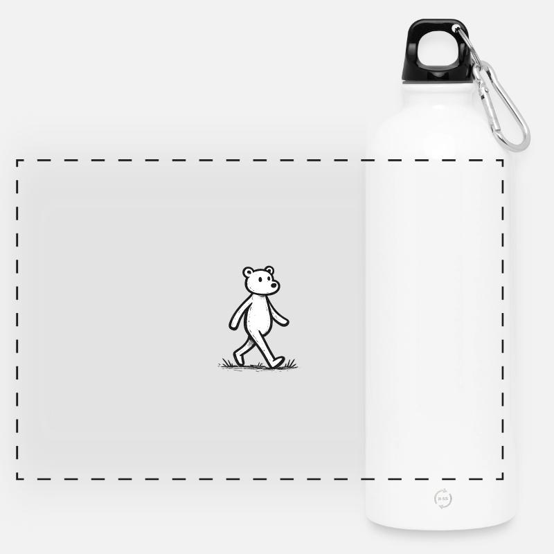 Running Bear Line Drawing - Panoramic Drinks Bottle with Carabiner 750 ml - white