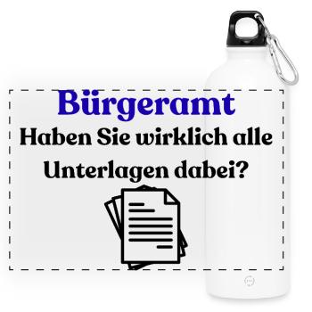 Bürgeramt Blau Typografie Shirt - Panorama Trinkflasche mit Karabiner 750 ml - Weiß - Vorne