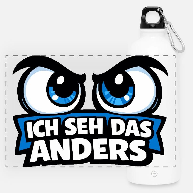 I see it differently – Comic Eyes Statement Motif - Panoramic Drinks Bottle with Carabiner 750 ml - white