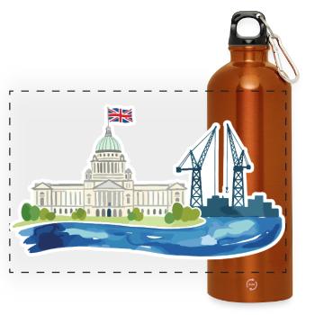 Belfast Skyline City Hall & Cranes UK - Panoramic Drinks Bottle with Carabiner 750 ml - burnt orange - Front