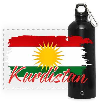Kurdische Flagge mit Kurdistan Kurden  - Panorama Trinkflasche mit Karabiner 750 ml - Schwarz - Vorne