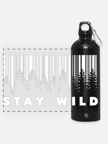 Stay Wild Forest Barcode - Panorama Trinkflasche mit Karabiner 750 ml - Schwarz