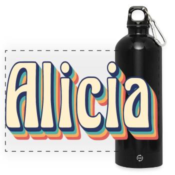 Vintage Retro Alicia T-Shirt T-Shirt Geschenkidee - Panorama Trinkflasche mit Karabiner 750 ml - Schwarz - Vorne