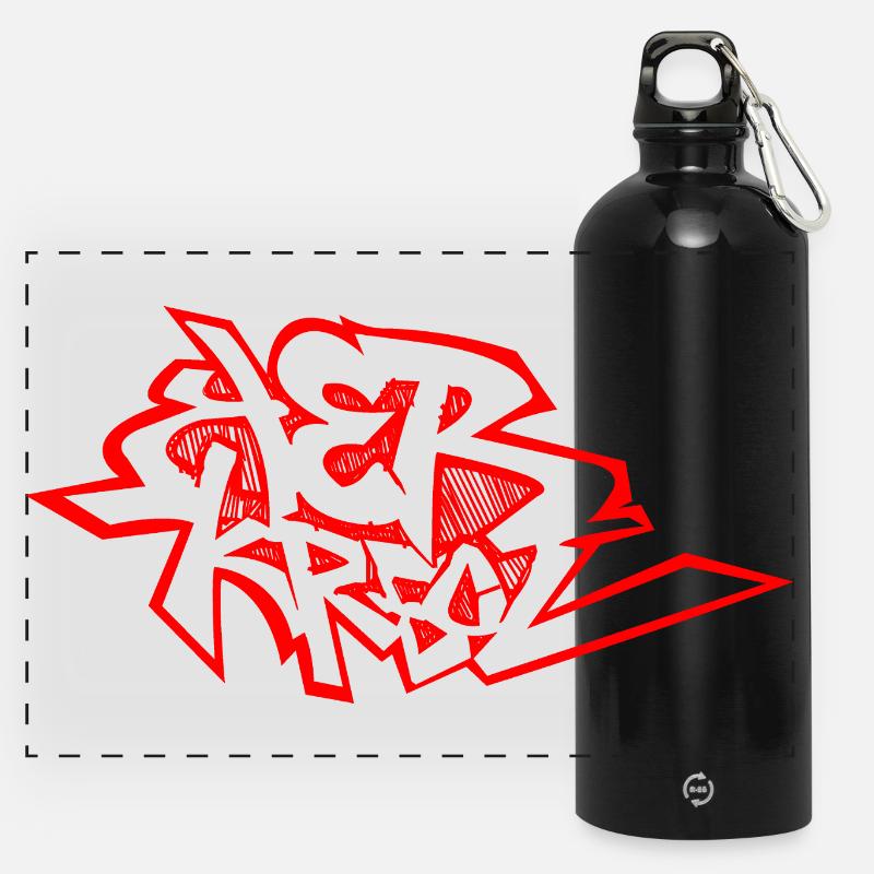 Graffiti 974 Ker Kreol - Red - Panoramic Drinks Bottle with Carabiner 750 ml - black