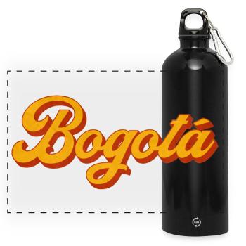 Bogotá Script in Warm Orange - Panorama Trinkflasche mit Karabiner 750 ml - Schwarz - Vorne