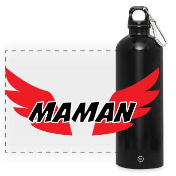Maman d'Amour - Mother's Day - Panoramic Drinks Bottle with Carabiner 750 ml - black - Front