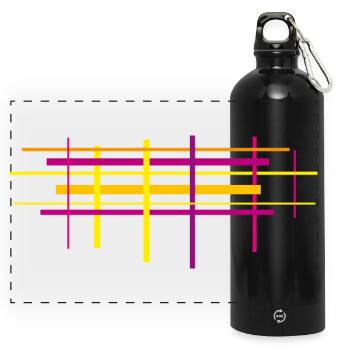 abstrakt / Linien - Panorama Trinkflasche mit Karabiner 750 ml - Schwarz - Vorne