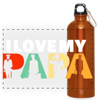 Ich liebe das Design meines Papa-Piloten und Fliegerkapitäns - Panorama Trinkflasche mit Karabiner 750 ml - Orange - Vorne
