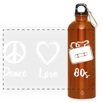 Frieden Liebe 80er Jahre - Panorama Trinkflasche mit Karabiner 750 ml - Orange - Vorne