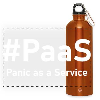 PaaS – Panic as a Service | Funny IT saying - Panoramic Drinks Bottle with Carabiner 750 ml - burnt orange - Front