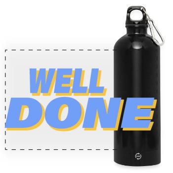 WELL DONE - Panoramic Drinks Bottle with Carabiner 750 ml - black - Front