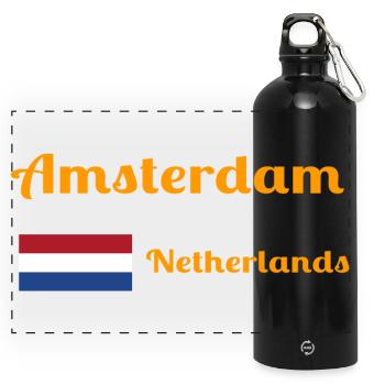 Amsterdam, Pays-Bas - Imprimés élégants - Gourde panoramique avec mousqueton 750 ml - noir - Devant