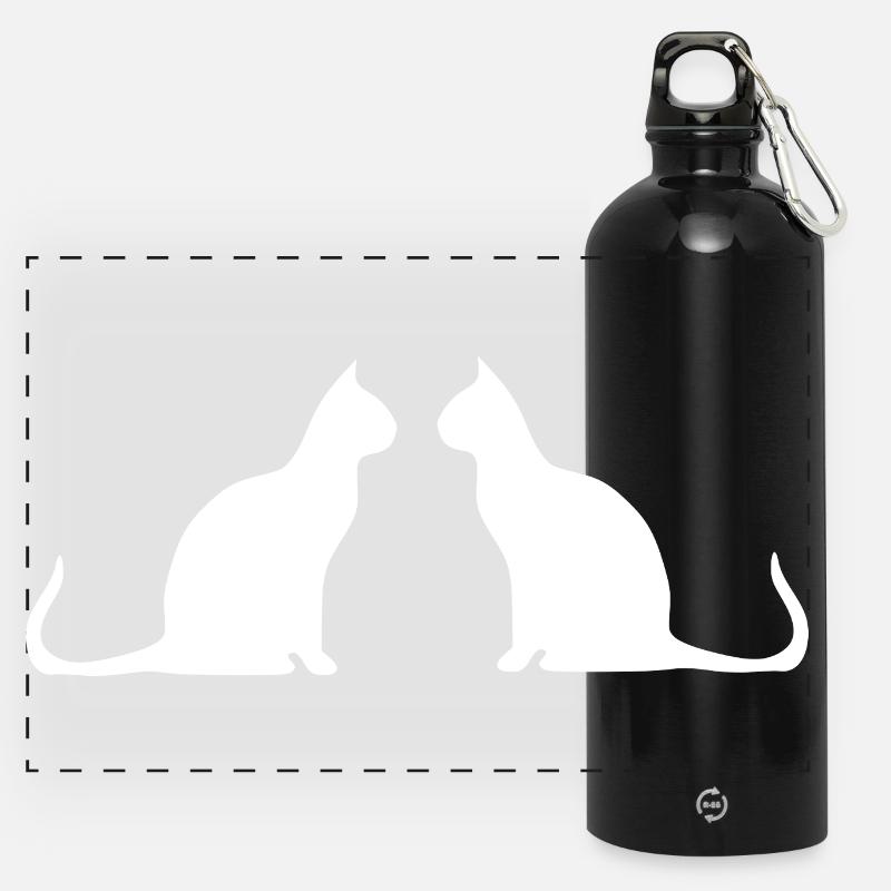 Weiße Katze 2 Katzen Silhouetten Geschenk  - Panorama Trinkflasche mit Karabiner 750 ml - Schwarz