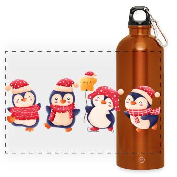 Lustige Pinguin Weihnachten - Panorama Trinkflasche mit Karabiner 750 ml - Orange - Vorne