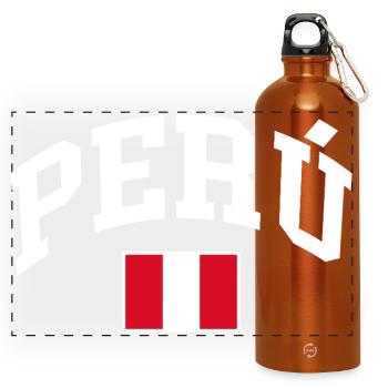 Peru Flag - Panoramic Drinks Bottle with Carabiner 750 ml - burnt orange - Front