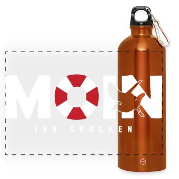Lustiger Spruch " Moin Ihr Spacken " - Panorama Trinkflasche mit Karabiner 750 ml - Orange - Vorne