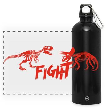tyrannosaurus versus triceratops (red) - Panoramic Drinks Bottle with Carabiner 750 ml - black - Front