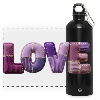 Love Lettering Patchwork 3D Fabric Look - Panoramic Drinks Bottle with Carabiner 750 ml - black - Front
