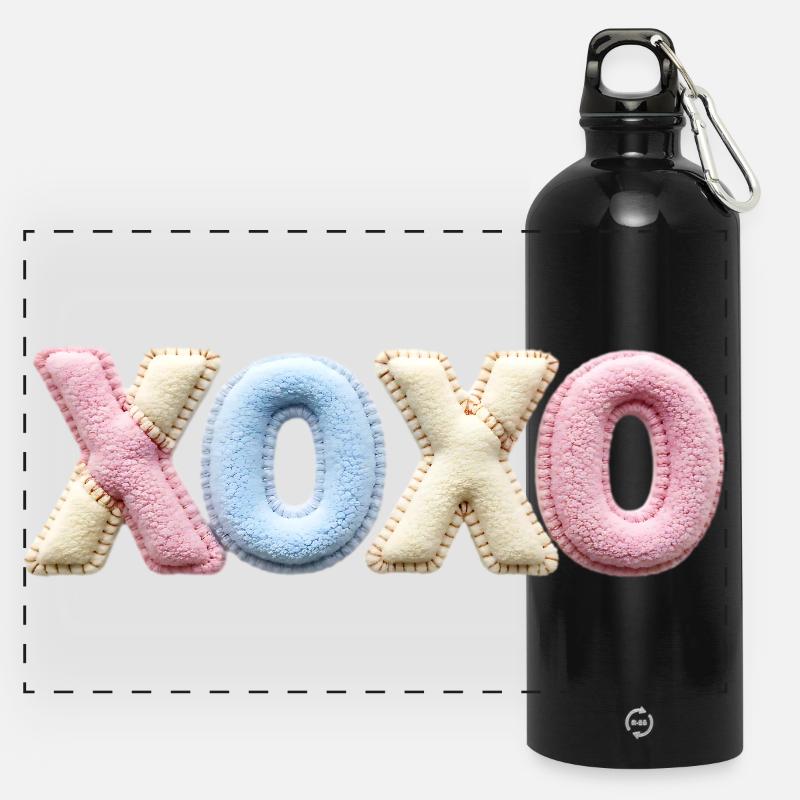 XOXO Patchwork Letters Cute Love Shirt Sticker - Panoramic Drinks Bottle with Carabiner 750 ml - black