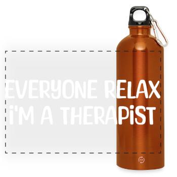 Alle entspannt euch, ich bin Therapeut, Retro-Humor - Panorama Trinkflasche mit Karabiner 750 ml - Orange - Vorne