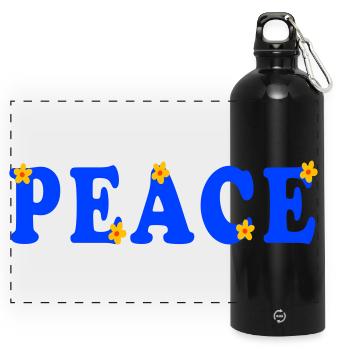 Peace Ukraine, Frieden - Panorama Trinkflasche mit Karabiner 750 ml - Schwarz - Vorne