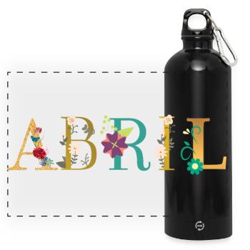 ABRIL Name Decorated with Flowers - Panoramic Drinks Bottle with Carabiner 750 ml - black - Front