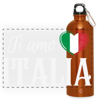 Ich liebe Italien, italienischen Stolz - Panorama Trinkflasche mit Karabiner 750 ml - Orange - Vorne