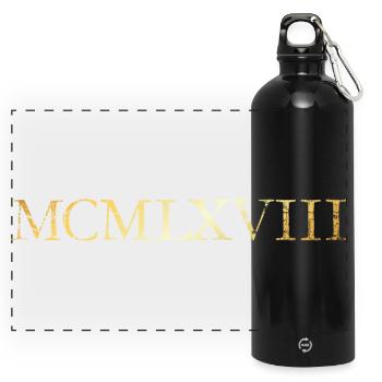 MCMLXVIII (Vintage) Jahrgang 1968 Geburtstag - Panorama Trinkflasche mit Karabiner 750 ml - Schwarz - Vorne