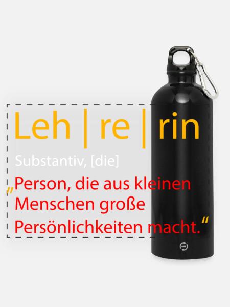 Lehrerin - Panorama Trinkflasche mit Karabiner 750 ml - Schwarz